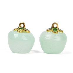 Аквамарин Окрашенного распылением стеклянные подвески, с латунной эмалированной фурнитурой, яблоко, аквамарин, 15.5x13~14 мм, отверстие : 1.4 мм