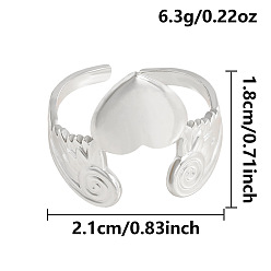 Нержавеющая Сталь Цвет 304 открытые кольца-манжеты из нержавеющей стали для женщин, сердце с крыльями, цвет нержавеющей стали, 18 мм, внутренний диаметр: 21 мм