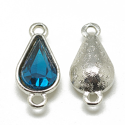 чирок Соединители звеньев сплава стекла, слеза, платина, зелено-синие, 21x10x5~6 мм, отверстие : 2 мм