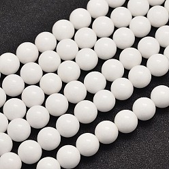 White Natural Malaysia Jade Beads Strands, Dyed & Heated, Round, White, 14mm, Hole: 1.0mm, about 27pcs/strand, 15 inch