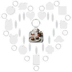 White DIY Sublimation Double-Sided Blank MDF Keychains, with Mixed Shape Wooden Hard Board Pendants and Iron Split Key Rings, White, 13sets/bag