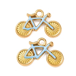 Небесно-голубой 304 подвески из нержавеющей стали, с эмалью, ионное покрытие (ip), реальный 18 k позолоченный, велосипедные прелести, голубой, 16.5~17x25.5~26.5x4 мм, отверстие : 3 мм