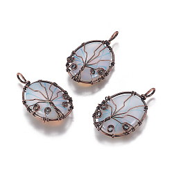 Опал Opalite подвески, с латунной фурнитурой , овальные с деревом, Красная медь, 43.5x26x9 мм, отверстие : 5.5x4 мм