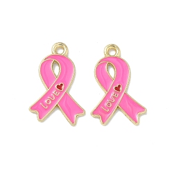 Золотой Подвески из эмали и сплава, осознание лента прелести, золотые, 21.5x14x1 мм, отверстие : 1.6 мм