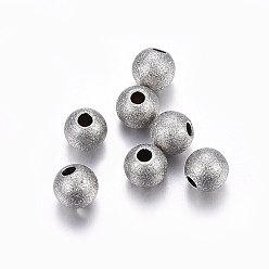 Stainless Steel Color 304 Stainless Steel Textured Beads, Round, Stainless Steel Color, 5x4.5mm, Hole: 1.5mm