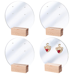 Silver 4 Bags Round Acrylic Couple Earring Display Stands, with Wood Base, Silver, 8.7x9x0.3cm