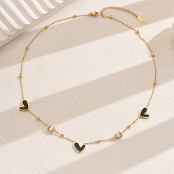 Золотой Женские цепочки-колонны из нержавеющей стали с прозрачным кубическим цирконием и имитацией ракушек в форме черного сердца, золотые, 18.11 дюйм (46 см)
