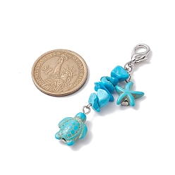 Synthetic Turquoise 5Pcs Glass Pendant Decorations, with Zinc Alloy Lobster Claw Clasps, Teardrop, 62~68mm