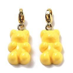 Золотистый Подвесные украшения из смолы в виде медведя, 304 украшения из нержавеющей стали с застежкой-клешней в виде лобстера, ионное покрытие (ip), реальный 14 k позолоченный, золотые, 30.5 мм