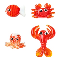 Rouge 8pcs 4 styles ensembles de perles de verre faites à la main, animal marin, rouge, 17~33x12~24.5x7~24.5mm, Trou: 1.2~2mm, 2 pcs / style