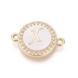 Letter X Экологически чистые латунные микрочастицы из кубического циркония, с оболочкой, долговечный, без свинца, без кадмии и без никеля, реальный 18 k позолоченный, плоские круглые с буквы, прозрачные, letter.x, 13.5x18.5x4.5 мм, отверстие : 1.4 мм