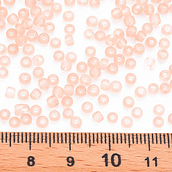 Melocotón de Soplo 8/0 transparentes perlas de cristal de la semilla, agujero redondo, colores esmerilado, rondo, peachpuff, 3~4x2~3 mm, agujero: 0.8 mm, sobre 15000 unidades / libra