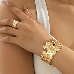 Золотой Наборы из цветочного сплава: браслет-манжета и кольца-манжеты, золотые, 60 мм и 18 мм