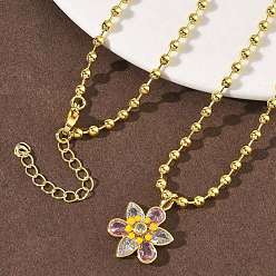 Настоящее золото 18K Латунные подвески в форме цветка с розовым и прозрачным кубическим цирконием и эмалевым паве, стойки покрытие, долговечный, без кадмия и без свинца, реальный 18 k позолоченный, 17.72 дюйм (45 см)