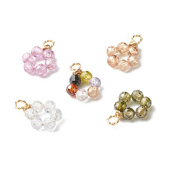 Mixed Color Cubic Zirconia Beads Pendant, with Eco-Friendly Copper Wire, Flower, Mixed Color, 16x11.5x4mm, Hole: 2mm
