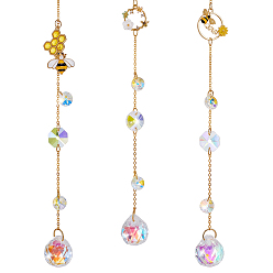 Прозрачный 3шт. стеклянные солнечные ловушки, с латунной цепочкой и подвесками из эмалевого сплава, а также крючком из нержавеющей стали, прозрачные, 345 мм