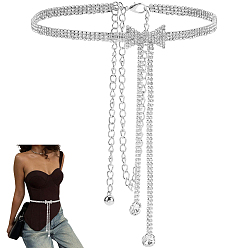 Платина Цепочные ремни с кристаллами и стразами, бантом, платина, 620x8.5 мм