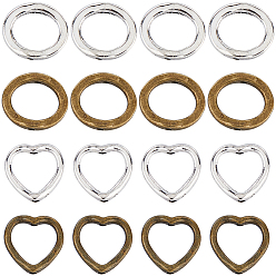 (52) Непрозрачная лаванда 80шт 4 стили оправы из бисера из сплава в тибетском стиле, Сердце & кольцо, разноцветные, 13.5~15x13~13.5x1~3.5 мм, отверстие : 1.5 мм, 20 шт / стиль