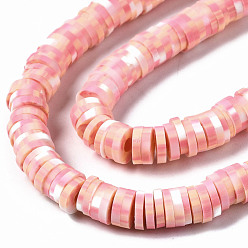 Pink Handmade Polymer Clay Beads Strands, for DIY Jewelry Crafts Supplies, Heishi Beads, Disc/Flat Round, Pink, 6x0.5~1mm, Hole: 1.8mm, about 320~447pcs/strand, 15.75 inch~16.14 inch(40~41cm)