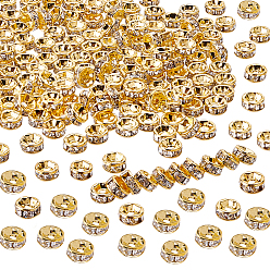 Crystal Brass Grade A Rhinestone Spacer Beads, Golden Plated, Rondelle, Nickel Free, Crystal, 6x3mm, Hole: 1mm, 200pcs