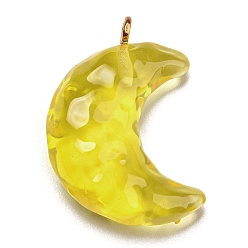 Yellow Transparent Resin Moon Pendants, Crescent Moon Charms with Light Gold Plated Iron Loops, Yellow, 28x20x9.5mm, Hole: 1.8mm