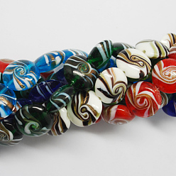 Mixed Color Handmade Gold Sand Lampwork Beads, Flat Round, Mixed Color, 20~21x5~10mm, Hole: 2mm