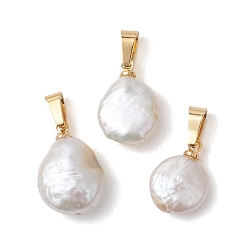 Золотой Натуральные кеши жемчужные подвески, плоские круглые подвески с 304 защелкивающимися креплениями из нержавеющей стали, цвет морской раковины, золотые, 13.5~17x10~11.5x4~6 мм, отверстие : 6x3 мм