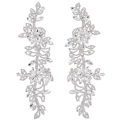 Crystal Brass Rhinestone Cloth Patches, Repair Sewing Craft Decoration, Flower, Crystal, 220~221x64~70x6mm