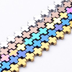 (52) Непрозрачная лаванда Греческий крест Electroplate немагнитных синтетический гематит бисер пряди, разноцветные, 8x8x3 мм, отверстие : 1 мм, около 48 шт / нитка, 15.8 дюйм
