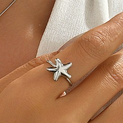 Нержавеющая Сталь Цвет 304 открытые кольца-манжеты из нержавеющей стали для женщин, звезда, цвет нержавеющей стали, размер США 7 1/4 (17.5 мм)