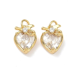 Прозрачный Латунные микро проложить кубического циркония подвески, сердце прелести, без свинца и без кадмия, стойки покрытие, долговечный, реальный 18 k позолоченный, прозрачные, 9.5x8x5.5 мм, Перейти кольцо: 4x0.8 мм, 2.5 мм внутренним диаметром