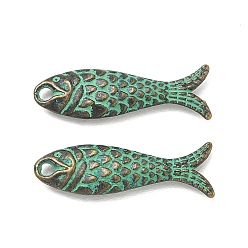 Antique Bronze Tibetan Style Alloy Pendants, Scale Fish Charms, Medium Sea Green, Antique Bronze, 23.5x8x3mm, Hole: 2mm