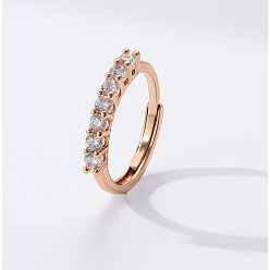 Прозрачный Плоские круглые микро латунь проложить кубического циркония палец кольца, золотые, прозрачные, внутренний диаметр: регулируемый