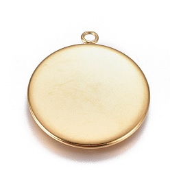 Golden Ion Plating(IP) 304 Stainless Steel Pendant Cabochon Settings, Plain Edge Bezel Cups, Flat Round, Golden, Tray: 25mm, 30.5x26.5x2mm, Hole: 2.2mm