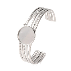 Stainless Steel Color 304 Stainless Steel Multi-strand Cuff Bracelet Blanks with Flat Round Bezel Settings, Stainless Steel Color, Tray: 20mm, Inner Diameter: 2.11x2.40 inch(5.35x6.1cm)