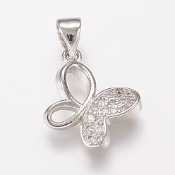 Платина Латуни циркония кубической подвески, бабочки прелести, платина, 12x14x2.5 мм, отверстие : 3.5x5 мм