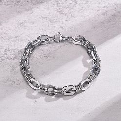 Нержавеющая Сталь Цвет Браслеты из двух звеньевых цепей из нержавеющей стали, не тускнеющие, для мужчин, цвет нержавеющей стали, 7-1/2 дюйм (19 см)