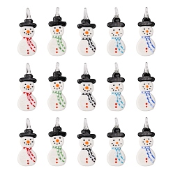 Mixed Color Christmas Handmade Lampwork Pendants, Snowman, Mixed Color, 65x25x10mm, Hole: 5mm