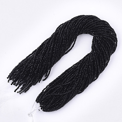 Black Glass Beads Strands, Faceted, Rondelle, Black, 2~2.5x1~1.5mm, Hole: 0.5mm, about 165~170pcs/strand, 11.81 inch~12.20 inch(30~31cm)