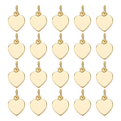 Echt 18 k vergoldet 20Stück Messing Charms, mit Sprungring, langlebig überzogen, Herz, echt 18 k vergoldet, 12x9.5x1.5 mm, Bohrung: 3 mm