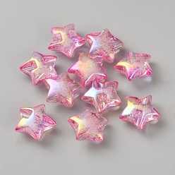 Ярко-Розовый Уф-покрытие прозрачные акриловые бусины, радужный, звезда, с пузырем, ярко-розовый, 26.5x27.5x12.5 мм, отверстие : 3.5 мм