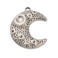 Нержавеющая Сталь Цвет 304 Настройки горный хрусталь из нержавеющей стали кулон, без кадмия, без никеля и без свинца, луна, цвет нержавеющей стали, пригодный для стразов 1.4~5 мм, 30x25x3.5 мм, отверстие : 2.5 мм