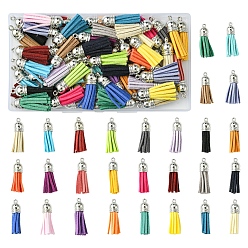 Mixed Color 56Pcs 28 Colors Faux Suede Tassel Pendant Decorations, with CCB Plastic Cord Ends, Platinum, Mixed Color, 35~37x10mm, Hole: 1.8mm.