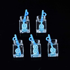 Темно-Голубой Подвески из смолы с имитацией напитка, лимонная полимерная глина внутри, с акриловой бутылкой, глубокое синее небо, 25~28x12x11 мм, отверстие : 1.8 мм