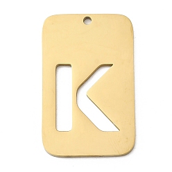 Letter K 304 подвески из нержавеющей стали, прямоугольник с буквой, ионное покрытие (ip), реальный 18 k позолоченный, Письмо K, 33x20x1.5 мм, отверстие : 1.8 мм