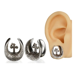 Античное Серебро Латунные ушные манометры плоть туннели заглушки, крестик, античное серебро, 13.5x11.5x9.5 мм