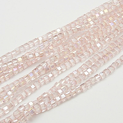 Pink Electroplate Glass Beads Strands, AB Color Plated, Faceted, Cube, Pink, 3x3x3mm, Hole: 1mm