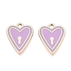 Medium Orchid Alloy Enamel Pendants, Rack Plating, Heart Lock Charms, Golden, Medium Orchid, 17.5x13.5x1.5mm, Hole: 1.5mm
