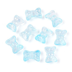 Светло-Голубой Выпечка расписные прозрачные стеклянные бусины, бантом, Небесно-голубой, 10x14.2x7.5~8 мм, отверстие : 1 мм, Около 800 шт / 1000 г
