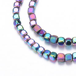 (966) Внутренний цвет Кристалл / Лиловато-лиловый на подкладке Гальванизировать немагнитных синтетический гематит нитей бисера, С матовым типом, кубические, с покрытием разноцветным, 3x3x3 мм, отверстие : 1 мм, около 142 шт / нитка, 15.7 дюйм